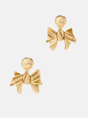 Oscar de la Renta Gold Bow Drop Earrings